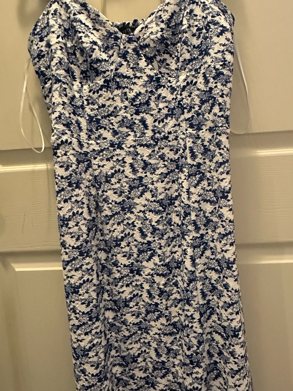 Perceptions Strapless Maxi Dress in Blue and White Floral NWT
